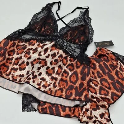 Conjunto Cami Frederick's of Hollywood Mujer Pequeño Rosalina Top Pantalones Cortos 2 piezas Leopardo Foto 1 de 4