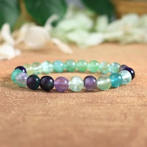 Natural Green Purple Fluorite 8mm Beads Crystal Healing Reiki Stretch Bracelet - Picture 1 of 5