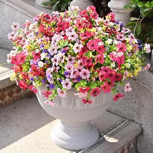 Artificial Flowers for Outdoors, 12 Bundles Fake Outdoor Flowers Faux Plants, UV - Picture 1 of 9