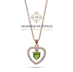 COLLAR COLGANTE DE PIEDRA DE NACIMIENTO DE PERIDOTO AUGUSTO PLATA ESTERLINA 925/ORO ROSA - Imagen 1 de 2