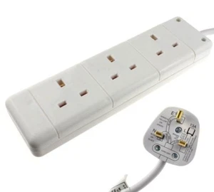 10M, 3 GANG/ WAY UK MAINS POWER HEAVY DUTY EXTENSION LEAD/CABLE, TRAILING SOCKET - Picture 1 of 5