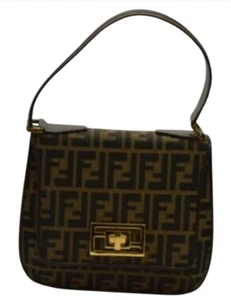 FENDI Zucca FF Mini Handbag Brown Gold Canvas Leather Italy w Original Dust Bag - Picture 1 of 10