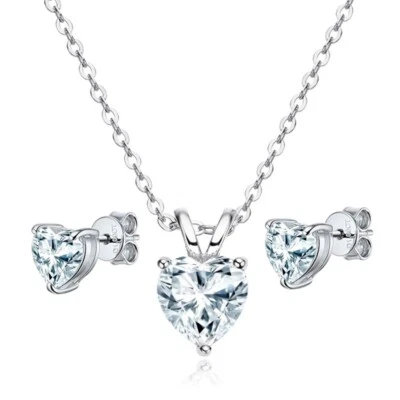 D Color Heart Cut Moissanite Pendant Necklace Stud Earrings Set S925 Silver GRA - Image 1 of 4