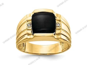 Black Onyx Gemstone Men Ring Eternity Gold Black Onyx Mens Ring Handmade Jewelry - Picture 1 of 6