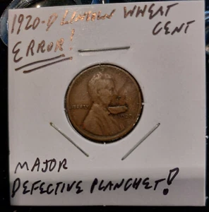 ✰ ERROR 1920-D Lincoln Wheat 1c Cent Struck Over Major Defective Planchet Flaw ✰ - Picture 1 of 3