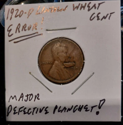 ✰ ERROR 1920-D Lincoln Wheat 1c Cent Struck Over Major Defective Planchet Flaw ✰ - Image 1 of 3
