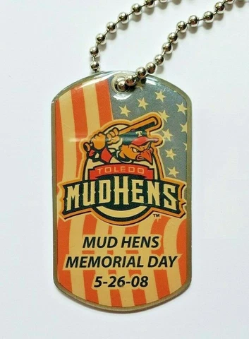 Toledo Mud Hens Memorial Day 5-26-08 Plastic Enamel Pendant on Ball Bead Chain Cover