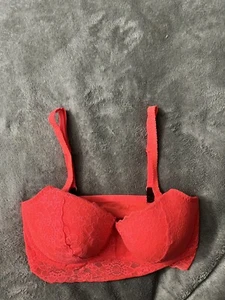 Victorias Secret Pink Sexy Padded Lace Bralette Bra Neon Coral Size S (D-DD) - Picture 1 of 6