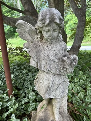 Estatua de ángel de jardín de mármol antigua siglo XIX Foto 1 de 4