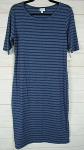 Vestido para mujer Lularoe Julia jaspeado azul y azul a rayas talla L nuevo con etiquetas - Imagen 1 de 3