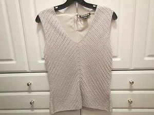 Rimini Womens Size 10 Evening V Neck Sleeveless Top Silver Metallic Lined Beads - Picture 1 of 5