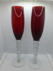 Baccarat ??  Vega Ruby Flutissimo Champagne Flute  Set of 2 - Picture 1 of 5