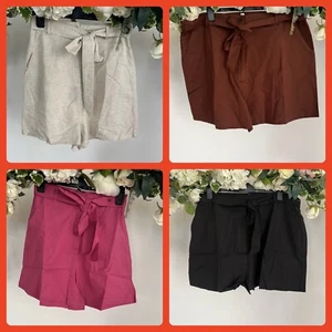 Influence Linen Look Shorts Size 8 10 12 & 22 Pink Black Stone Brown New MH56 - Picture 1 of 24