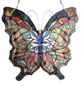 22,2" große Schmetterling Tiffany Stil Buntglas Fenster Panel Sonnenfänger - Bild 1 von 3