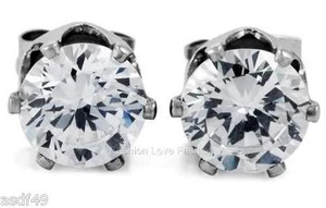 Clear Round CZ Cubic Zirconia Magnetic Clip On Stud Earrings Men Women 4mm 10mm - Picture 1 of 4