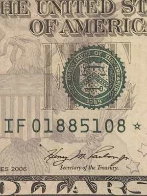 2006 $5 dollar bill star ☆ Note IG 01885108☆ Circulated  - Image 1 of 4