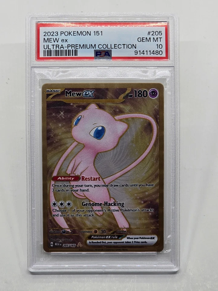 Tarjeta promocional 2023 Pokemon Mew ex Full Art 151 UPC metal dorado 205/165 PSA 10 GEM MT Foto 1 de 4
