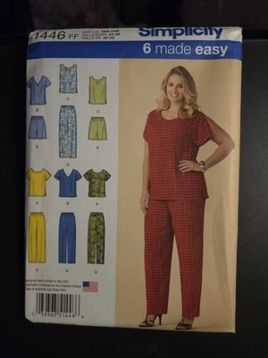 Simplicity 1446 Women's Pull-On Tops Pants Shorts Sewing Pattern 18W-24W UNCUT - Image 1 of 3