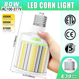 80W LED Corn Light Bulb E39 Base Warehouse Garage Commercial Lighting Fixtures - Picture 1 of 17
