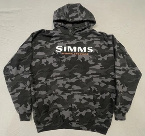 Simms Hoodie Sweatshirt Mens 2XL Camo Fishing Outdoor Pullover Gray & Black - Picture 1 of 6