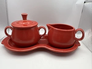 Red Fiesta Sugar and Creamer Set, SCARLET, 4 Piece Set, Homer Laughlin USA - Picture 1 of 11