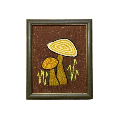 Vintage Mushroom Crewel Yarn Embroidery Framed 70s Hippie Boho Wall Art Handmade - Image 1 of 4