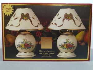 Lenox Set of 2 *Holiday Tartan* Tealight Lamps Christmas Candle Lamps 8" - New - Picture 1 of 17