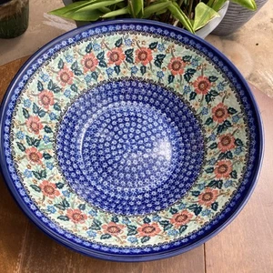 Unikat Boleslawiec I. Maczka Polish Pottery Paneled Floral 13" Centerpiece Bowl - Picture 1 of 6