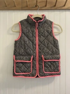Crewcuts Quilted Herringbone Academia Vest Pink Black Tan Zipper Pockets Size 8 - Picture 1 of 7