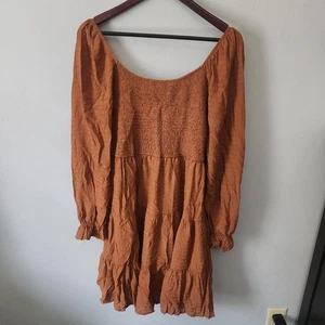Vestido naranja quemado manga larga forrado con paneles elásticos falda texturizada talla XL - Imagen 1 de 7