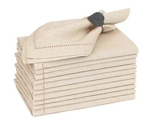 Premium Linen Napkins Set of 12-20x20 Inch, Classic Hemstitch, Mitered Corner - Picture 1 of 7