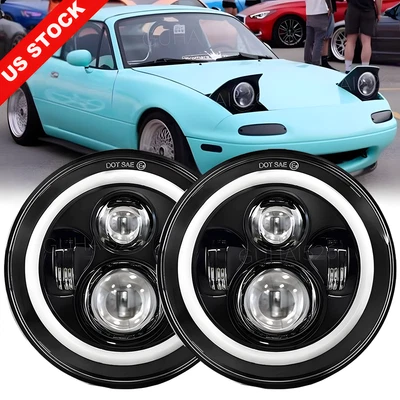 Par de faros LED H6024 de 7 pulgadas Halo ojo de ángel para Mazda NA Miata MX5 MX-5 90-97 Foto 1 de 4