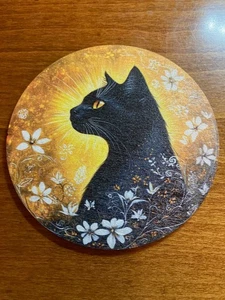 Black Cat Themed Wooden Coaster #2 - NEW - Gothic / Pagan - Picture 1 of 1
