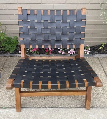 Precioso sillón de lujo tejido de cuero y teca ¡NUEVO EN CAJA! Foto 1 de 4