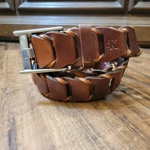 Vintage Y2K Calvin Klein Herren Braun Leder Gliedergürtel Größe 36 K18701 SELTENER FUND - Bild 1 von 16