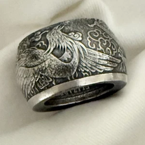 Anillo moneda dragón y fénix de plata 0,9999 de Australia hecho a mano 2017 talla 7 - Imagen 1 de 11