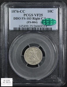 1876 CC Doubled Die Obverse DDO FS-103 Seated Liberty Dime 10C PCGS VF 25 CAC - Picture 1 of 5