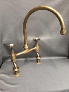 BRASS AGED PATINA KITCHEN MIXER TAPS IDEAL BELFAST KITCHEN SINK REFURBISHED - Picture 1 of 5