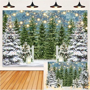 8x6ft Winter Forest Backdrop Christmas Snow Forest Pine Tree Photography - Picture 1 of 7