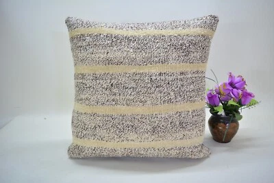 Traditional Gray Hand Knotted Kilim Pillow, 16x16in, Antique Gray Retro Pillow, - Image 1 of 4