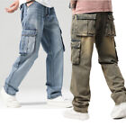 Men's Hip Hop Jeans Denim Cargo Pants Baggy Loose Trouser Skateboard Pocket Gift