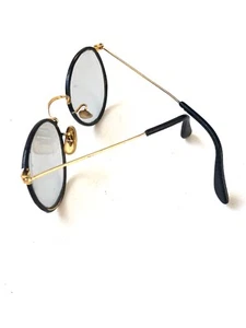 Vintage Ray Ban Leathers Black Round Changeable Lens B&L 1980's Sunglasses - Picture 1 of 9