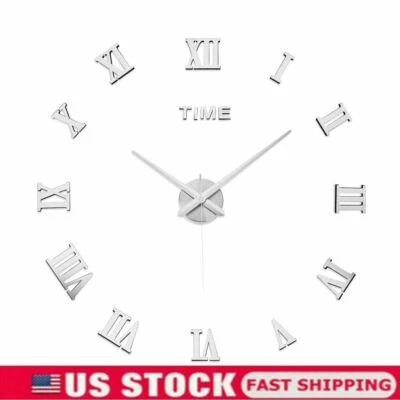 DIY Large Wall Clock 3D Mirror Surface Sticker Living Dining Room Decor Set - Image 1 of 4
