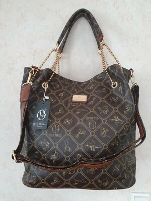 Giulia Pieralli Damen XL Tasche Shopper Kette Schultertasche braun Umhängetasche