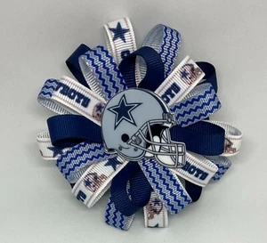 Hair Bow 3 1/2" Wide Flower Dallas Cowboys Football Barrette, Clip or Ponytail - Picture 1 of 2
