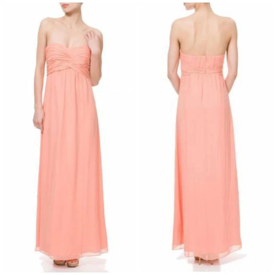 Maxi Vestido Para Mujer TED BAKER Naranja Pálido Frontal Cruzado Seda Sin Tirantes Talla 2/M CL Foto 1 de 4