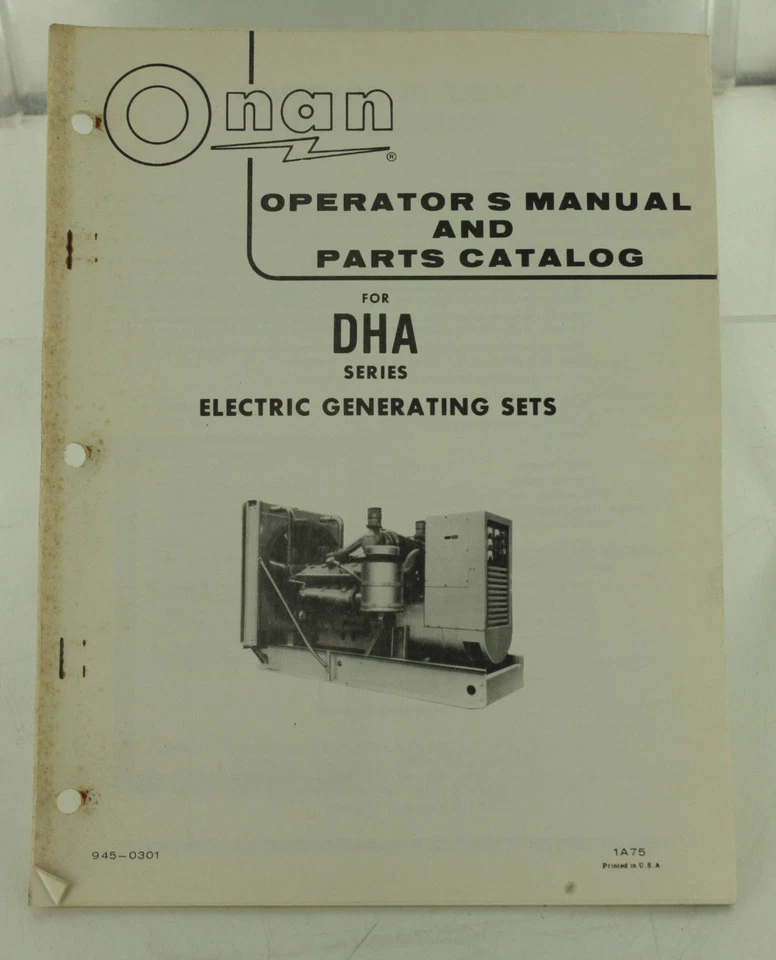 Vintage ONAN DHA Series Generator GenSet Operators Manual & Parts Catalog - Image 1 of 1