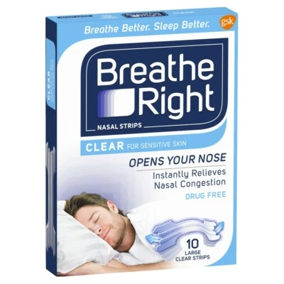 Breathe Right Clear Nasal Strips 10pk - Large for Sensitive Skin Reduces Snoring - image 1 of 2