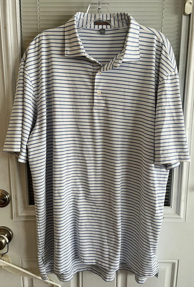 Camisa Polo Peter Millar Verano Comodidad Corona Golf Lt Azul Rayas Talla XL Usada Una Vez Foto 1 de 4