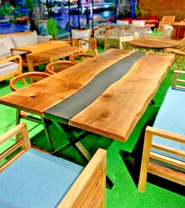 Black Epoxy Resin Art, Epoxy Resin Accacia Wood Table Top For Dinning Room - Picture 1 of 5